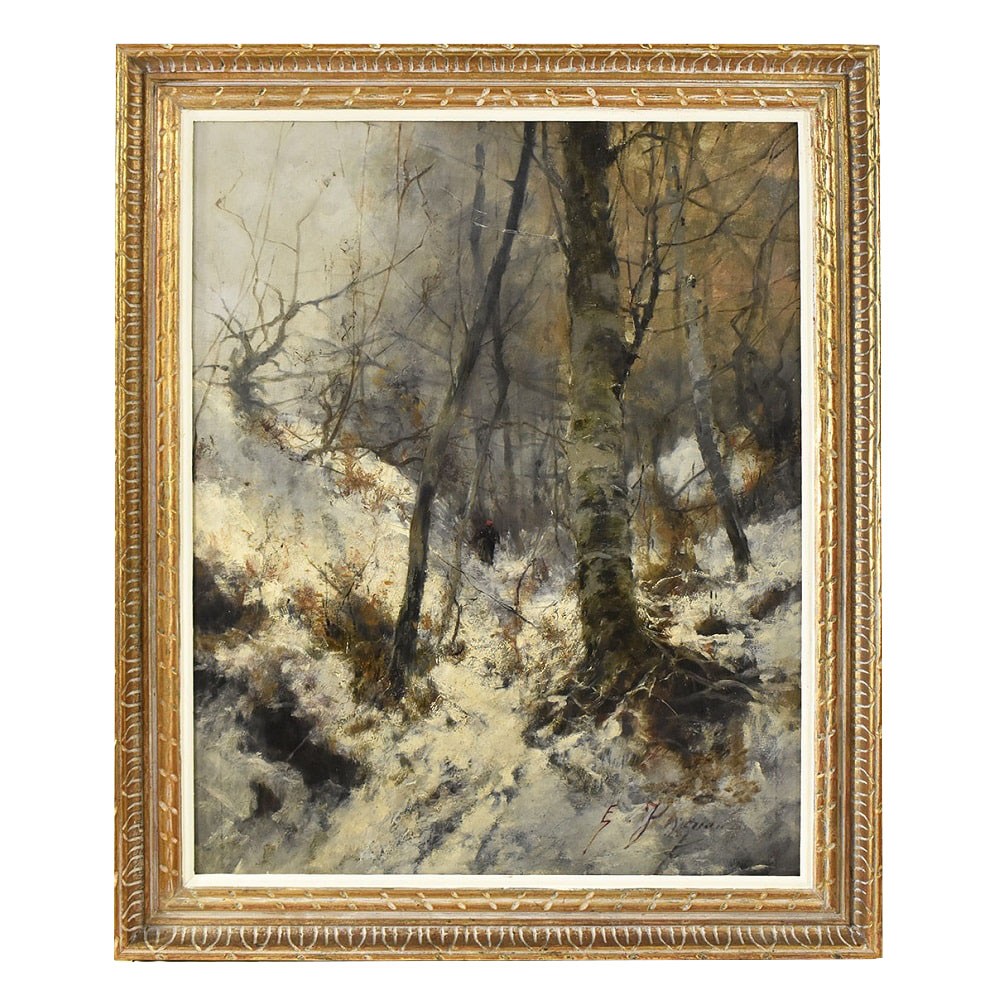 QP595 1 antique oil painting snow natural scenery painting XIX.jpg